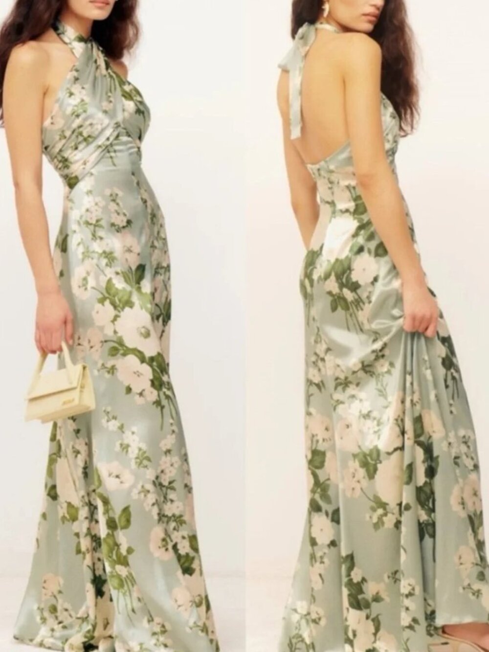 NWT Reformation Veria Maxi Silk Floral Dress in Tarragon